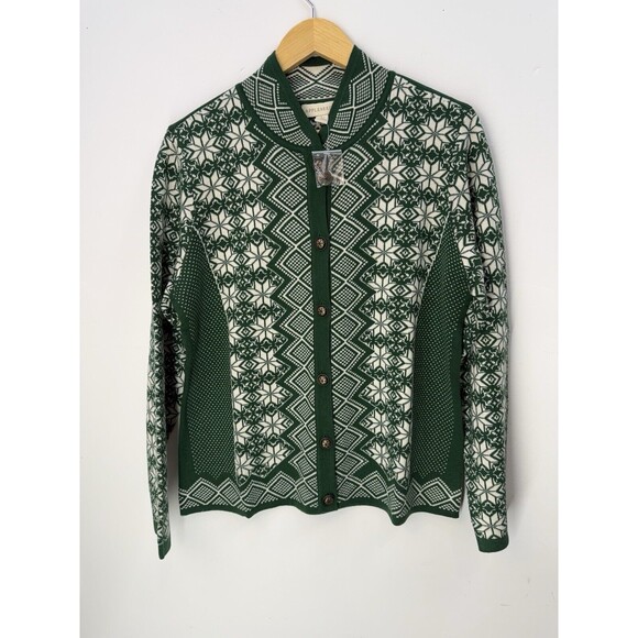 NEW Vitange Appleseeds Sz L green ivory fair isle Nordic button up soft ca… - Picture 1 of 11
